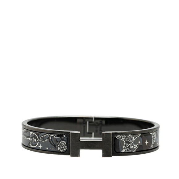 Hermes Click HH T4 Skull Motif Bangle Black Metal Men's HERMES - Picture 1 of 8